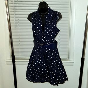 Navy blue and white polka-dot dress
